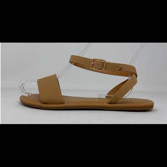 Sofia💋 tan flat strapped sandals - Picture 2 of 7